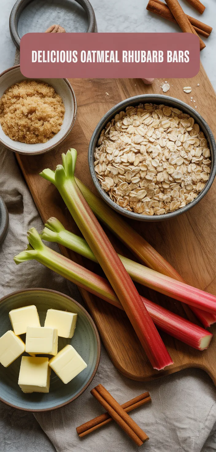 Ingredients photo for Delicious Oatmeal Rhubarb Bars Recipe