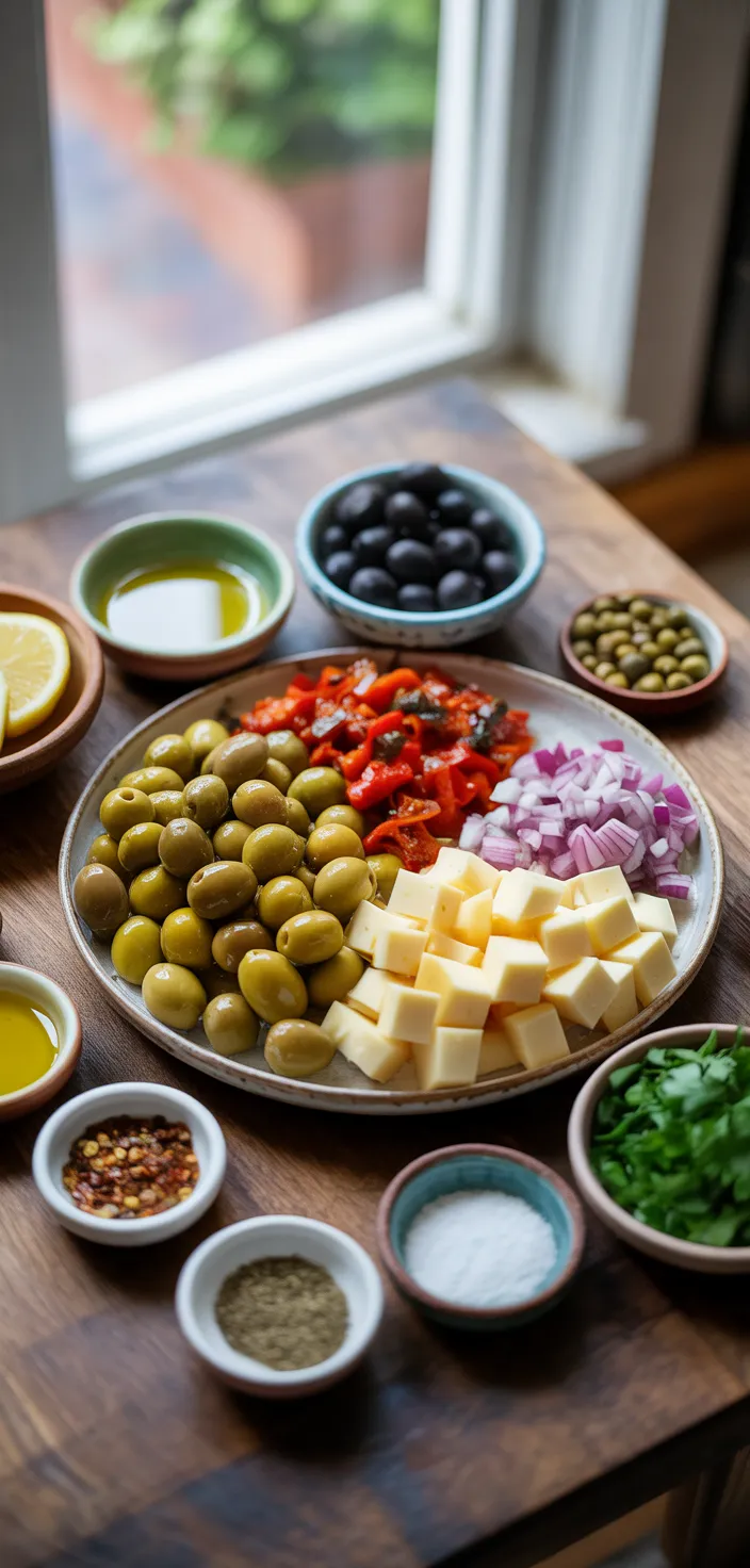 Ingredients photo for Marinated Olives & Cheese Recipe