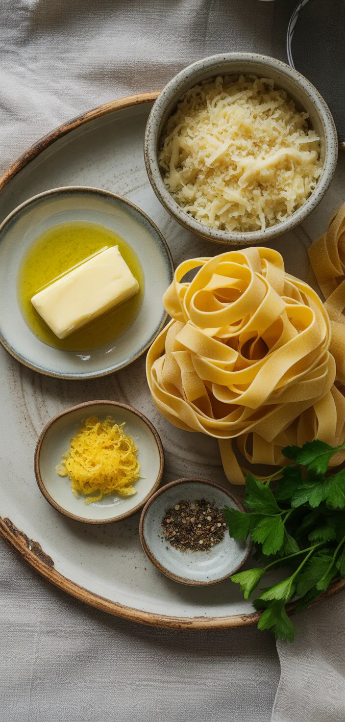 Ingredients photo for Pappardelle Al Limone (Creamy Lemon Pasta) Recipe