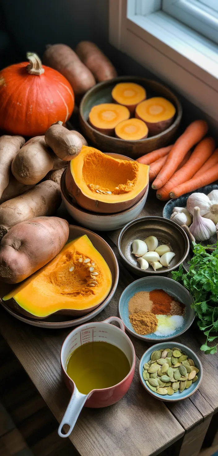 Ingredients photo for Roasted Pumpkin & Sweet Potato Soup Recipe