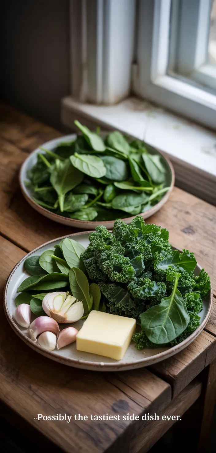 Ingredients photo for Sauteed Kale And Spinach–Possibly The Tastiest Side Dish EVER. Recipe