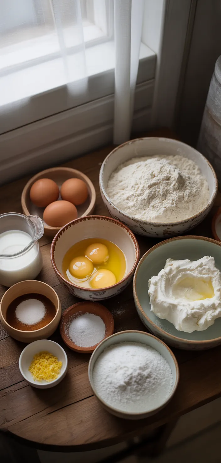 Ingredients photo for Soffioni Abruzzesi (Sweet Ricotta Pastries) Recipe