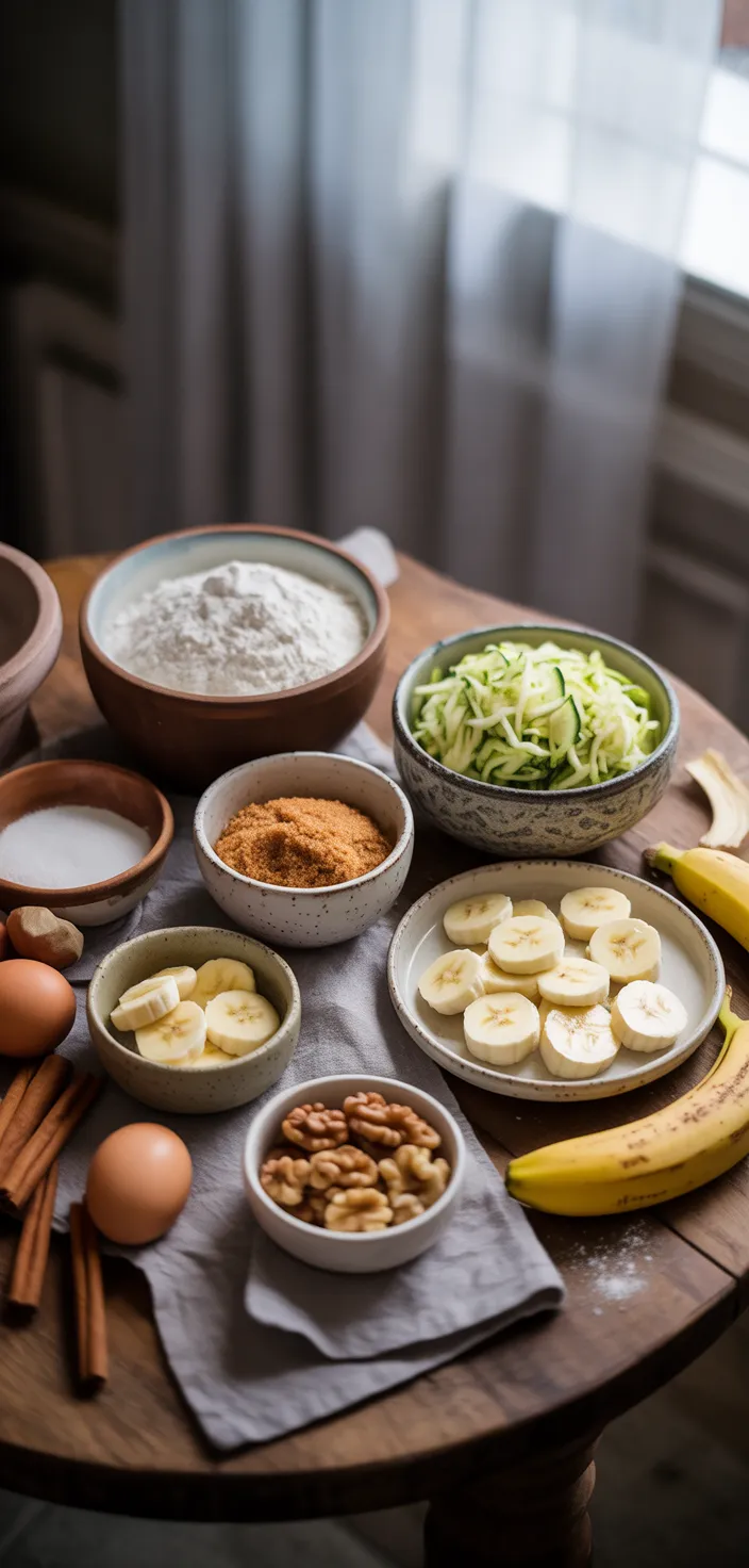 Ingredients photo for Cinnamon Zucchini Banana Muffins Recipe