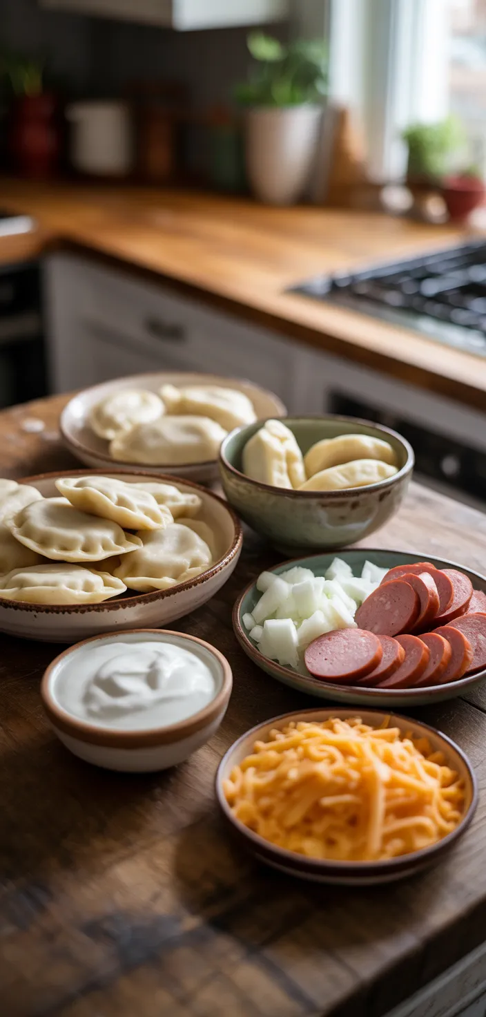 Ingredients photo for Classic Perogies And Sausage Skillet Recipe