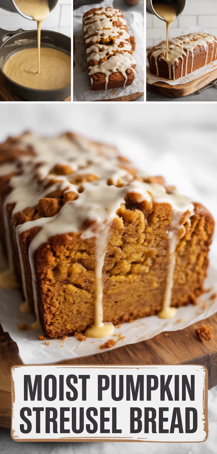 A photo of MOIST Pumpkin Bread With Streusel Topping And Maple Glaze Recipe