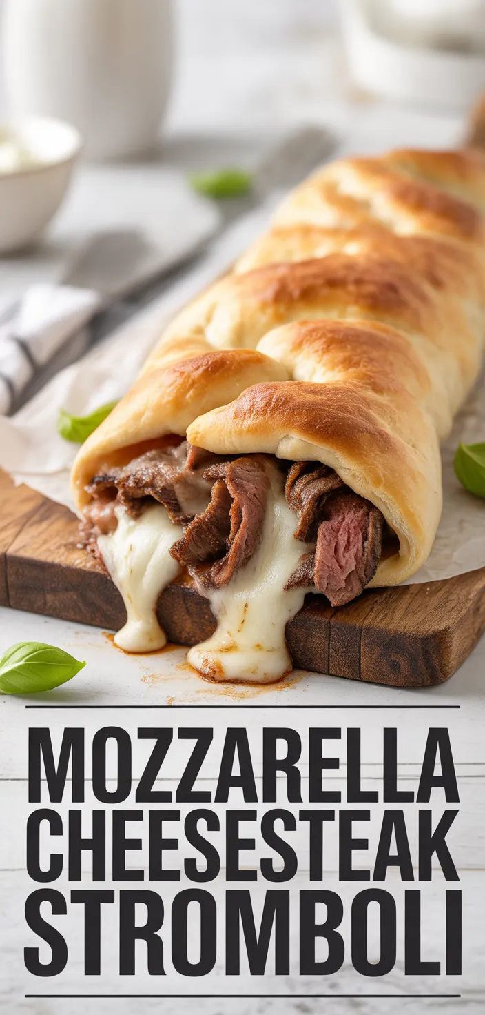 A photo of Mozzarella Cheesesteak Stromboli Recipe