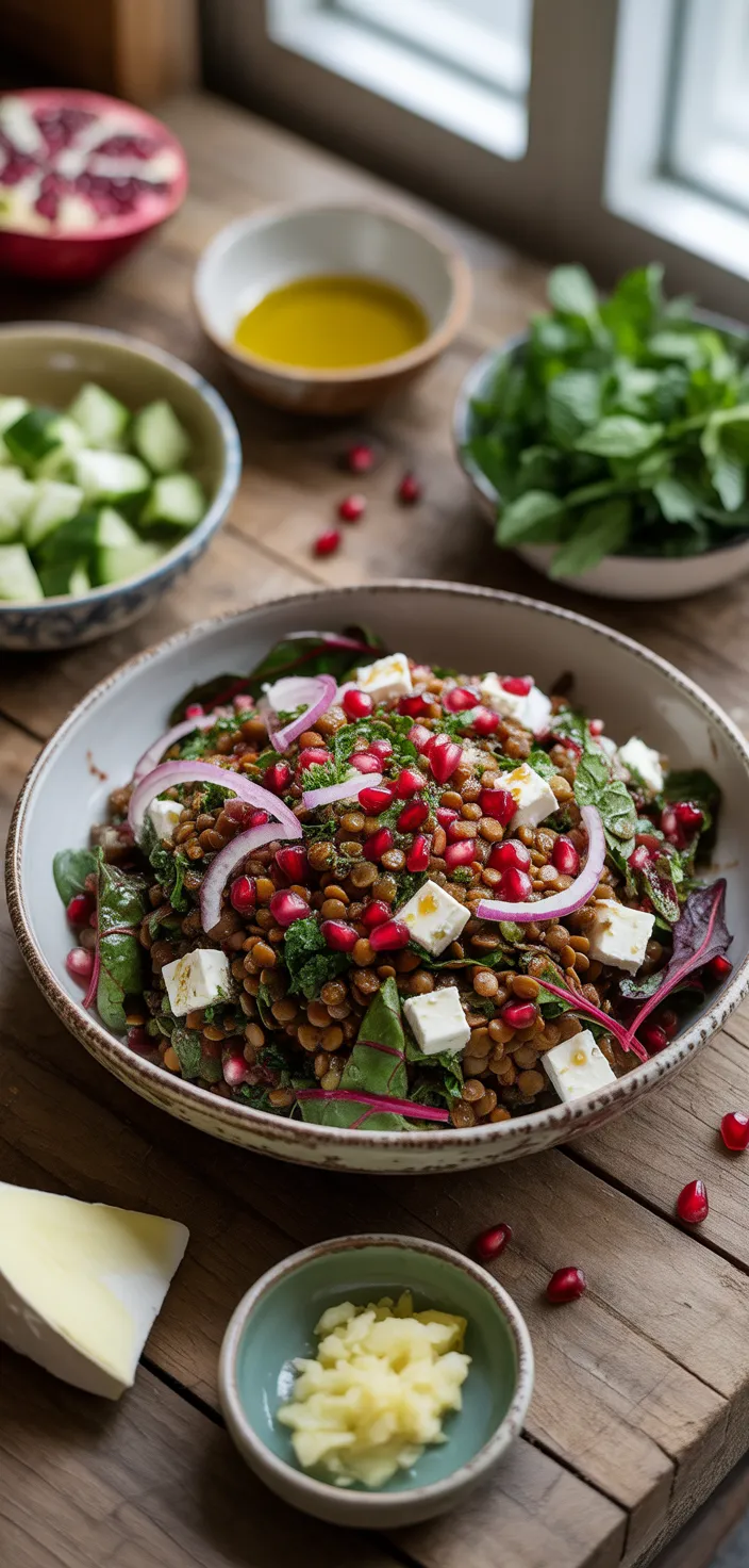 Ingredients photo for Lentil Salad With Feta And Pomegranate Recipe