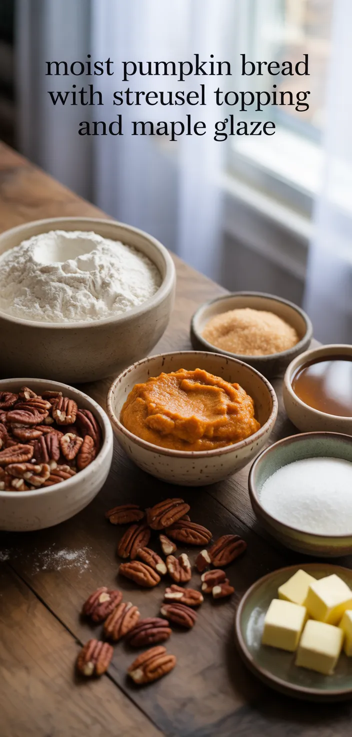 Ingredients photo for MOIST Pumpkin Bread With Streusel Topping And Maple Glaze Recipe