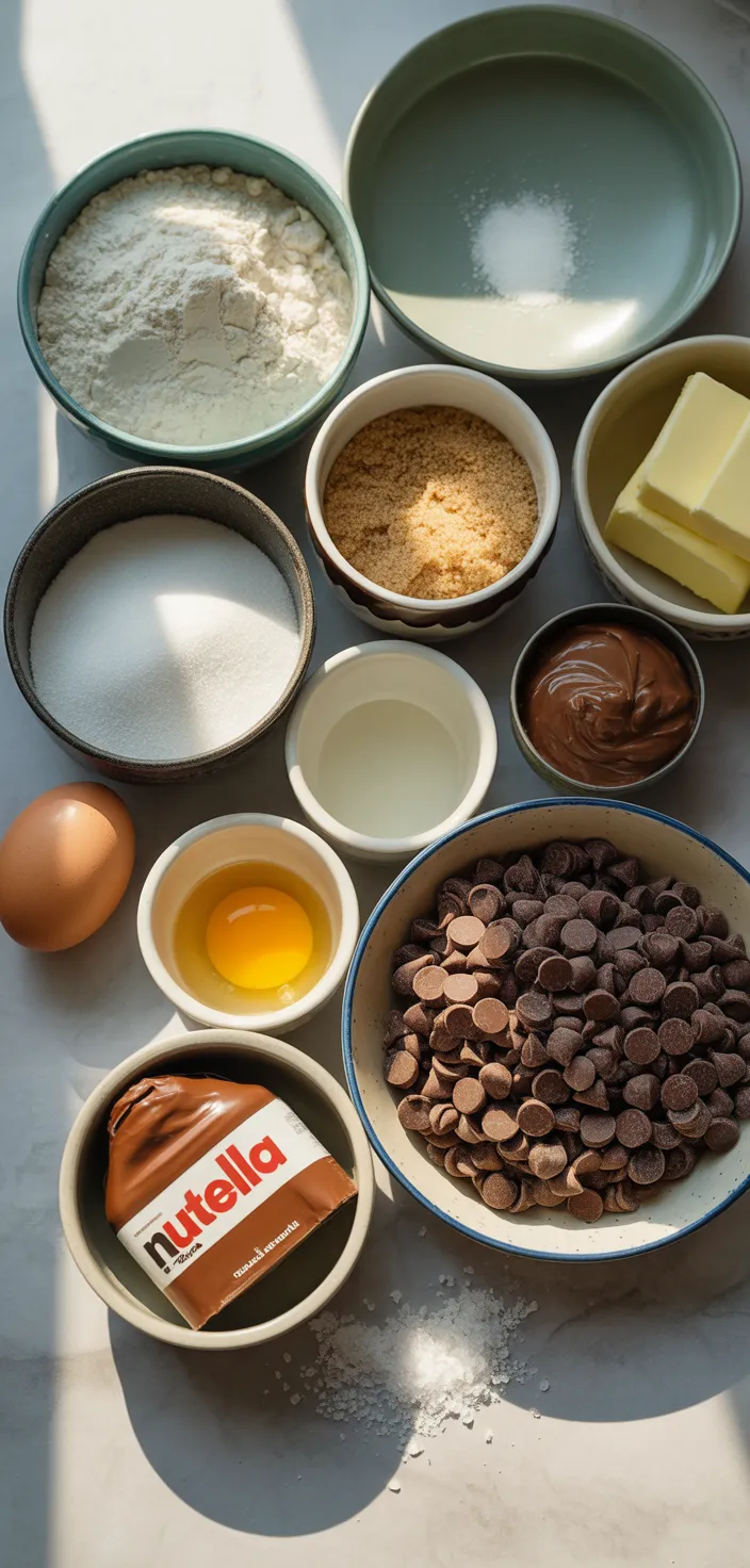 Ingredients photo for Nutella Stuffed Chocolate Chip Cookies Recipe