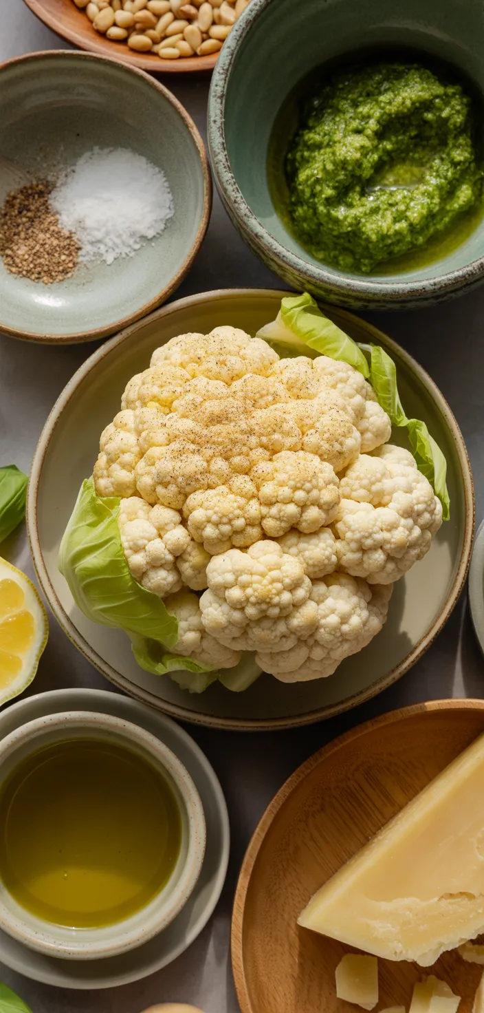 Ingredients photo for Parmesan Pesto Roasted Cauliflower Recipe