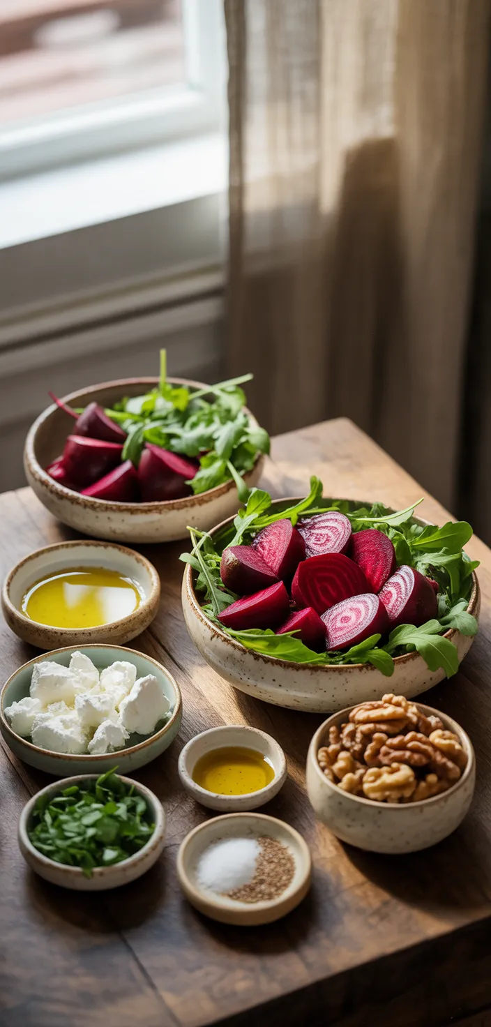 Ingredients photo for Roasted Beet Salad With Goat Cheese And Walnuts Recipe