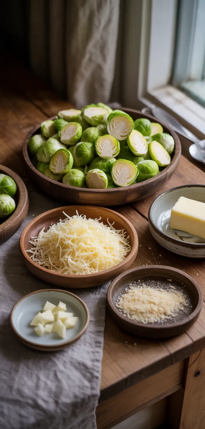 Ingredients photo for SHAVED BRUSSEL SPROUTS GRATIN WITH GRUYERE Recipe