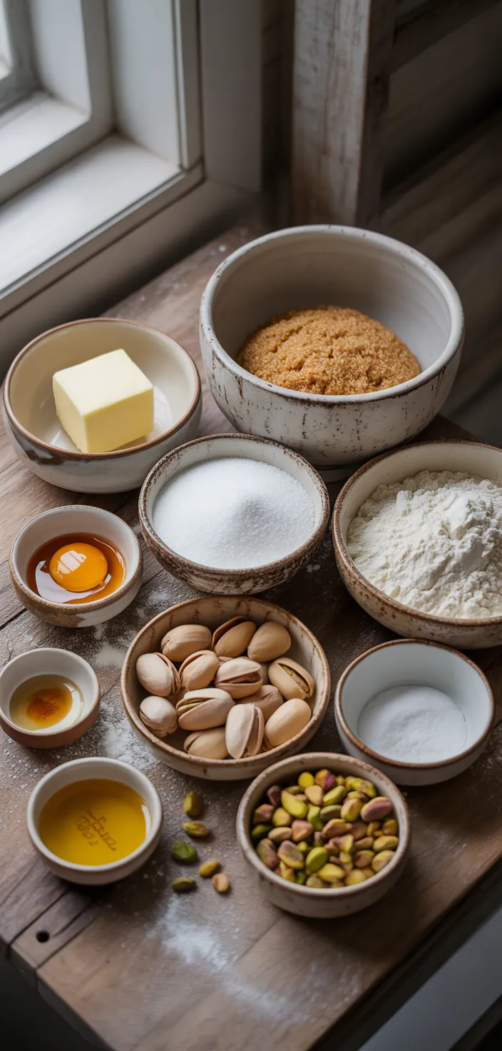Ingredients photo for Salted Honey Pistachio Cookies Recipe