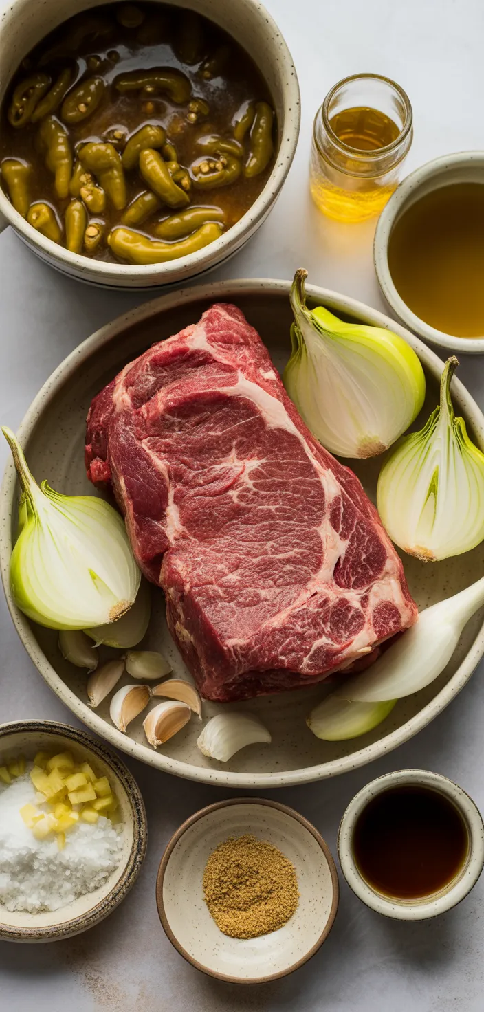 Ingredients photo for Slow Cooker Italian Pepperoncini Beef Recipe