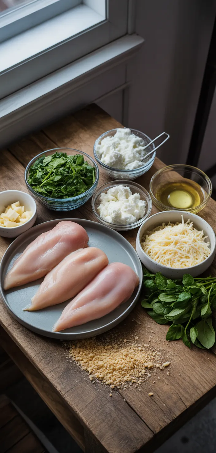 Ingredients photo for Spinach Ricotta Hasselback Chicken Recipe