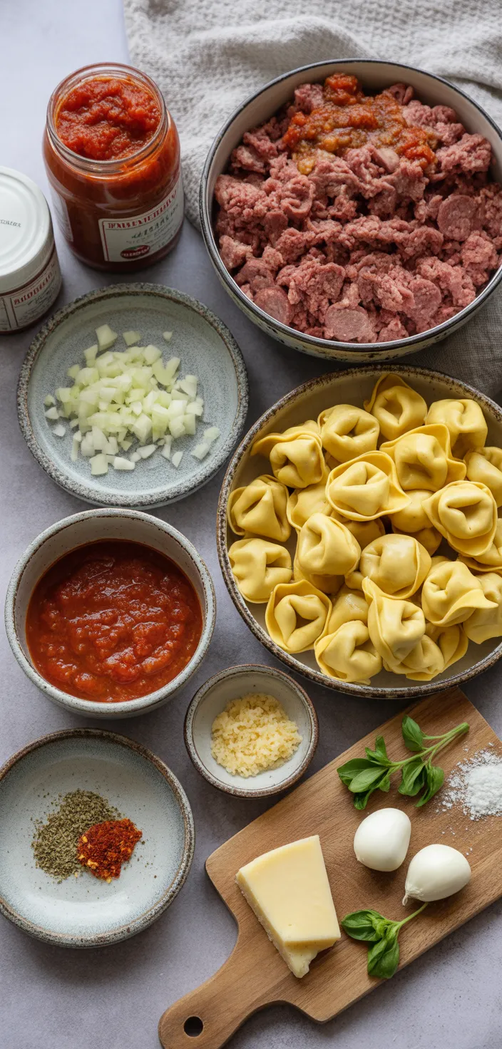 Ingredients photo for Baked Tortellini In Meat Sauce Recipe