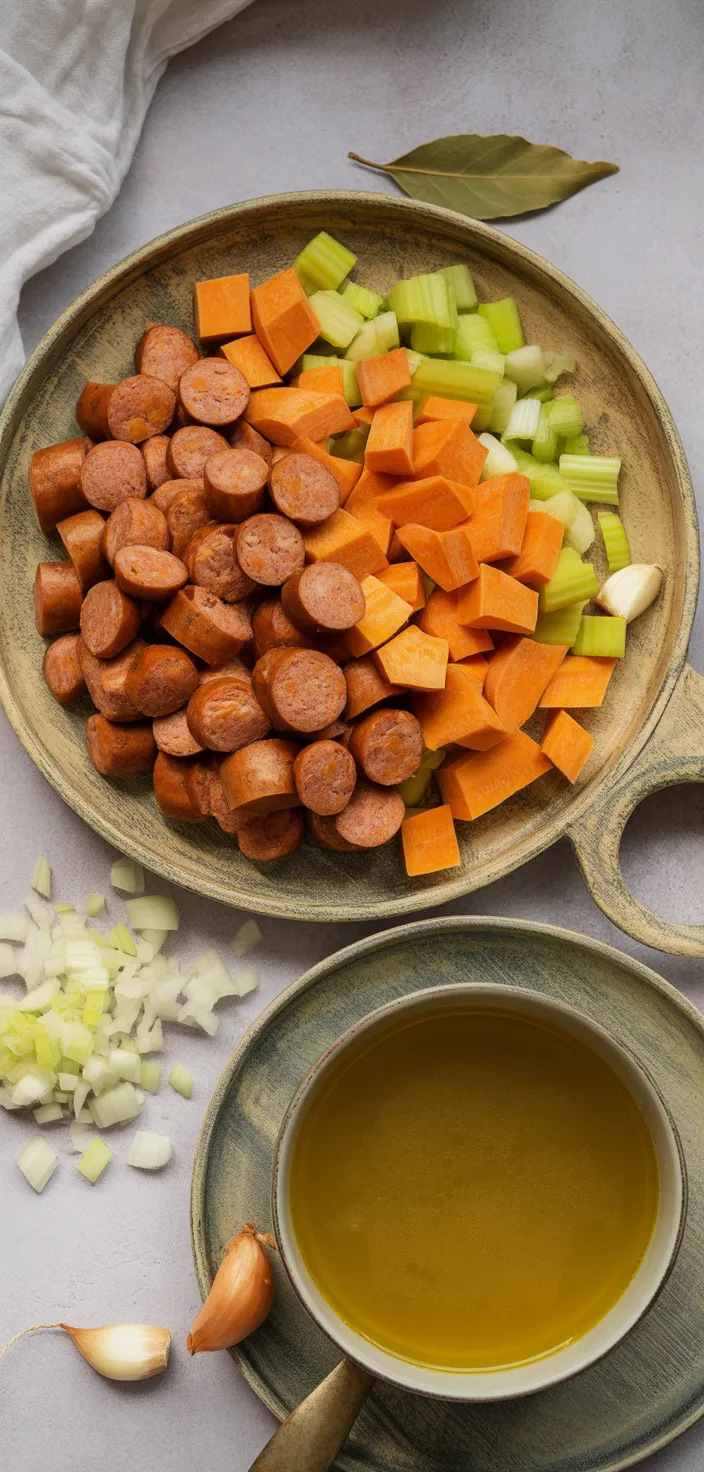 Ingredients photo for Creamy Sweet Potato And Sausage Soup Recipe