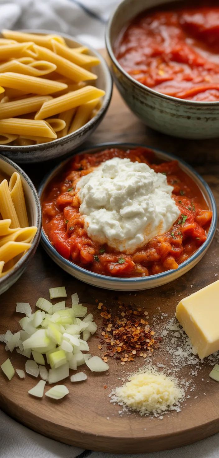 Ingredients photo for Creamy Tomato Ricotta Pasta: A Simple And Satisfying Midday Meal Recipe