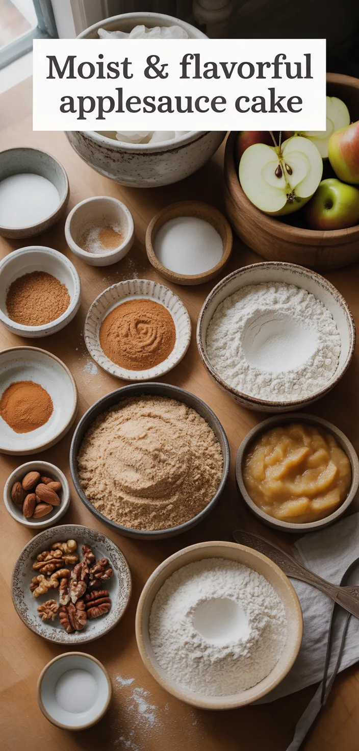 Ingredients photo for Moist & Flavorful Applesauce Cake Recipe