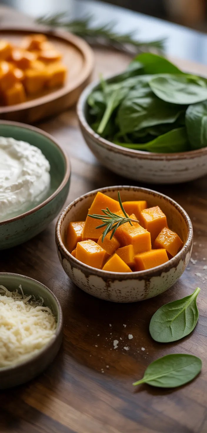 Ingredients photo for Roasted Butternut Squash & Spinach Lasagna Recipe