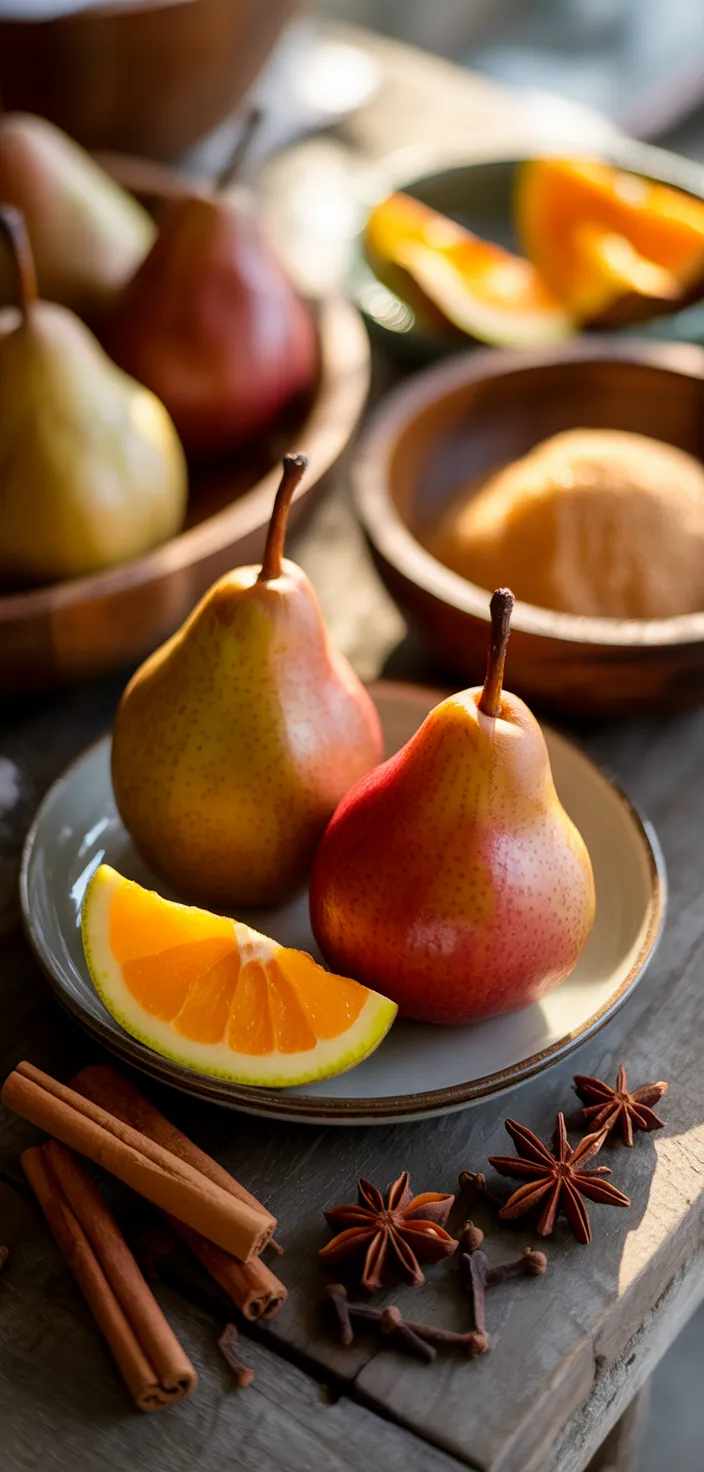 Ingredients photo for Spiced Red Wine Poached Pears With Vanilla Mascarpone Whipped Cream Recipe