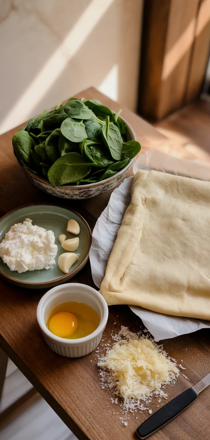 Ingredients photo for Spinach And Cheese Puff Pastry Rolls: A Savory Treat! Recipe