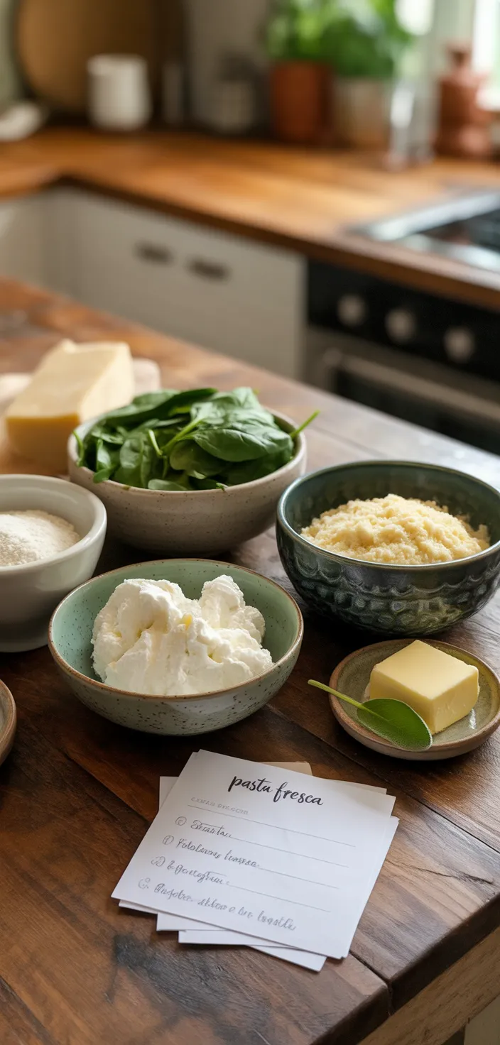 Ingredients photo for Spinach Ricotta Ravioli (with Vegan Option) Recipe