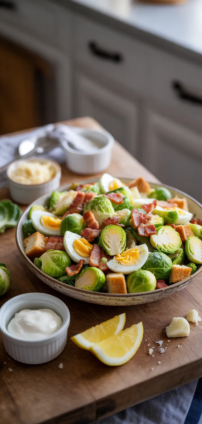 Ingredients photo for Warm Brussels Sprouts Caesar Salad Recipe