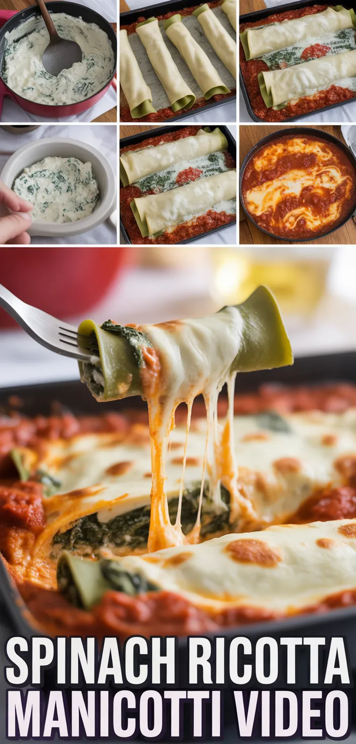 A photo of Spinach Ricotta Stuffed Manicotti (Cannelloni) + Video Recipe