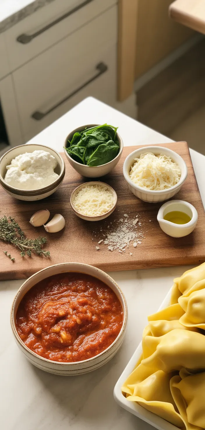 Ingredients photo for Spinach Ricotta Stuffed Manicotti (Cannelloni) + Video Recipe