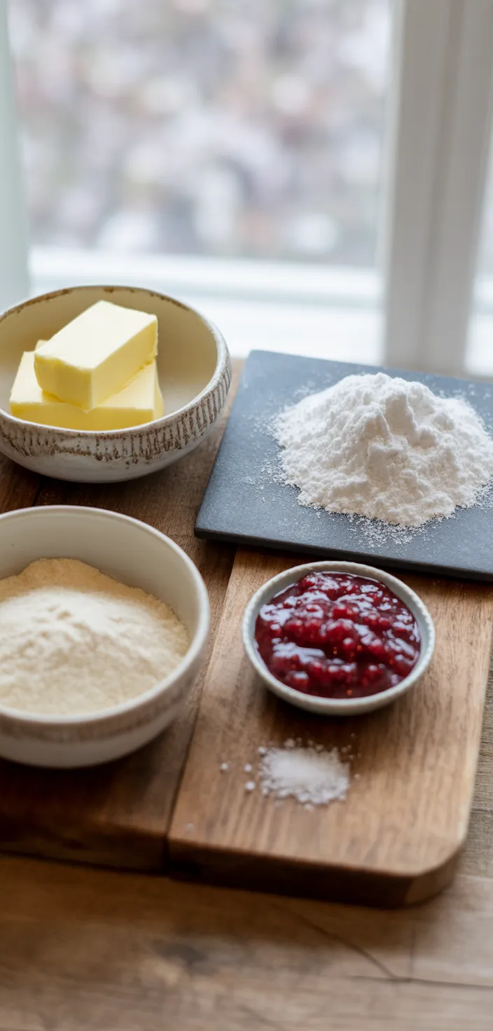 Ingredients photo for Raspberry Almond Snowball Cookies Recipe