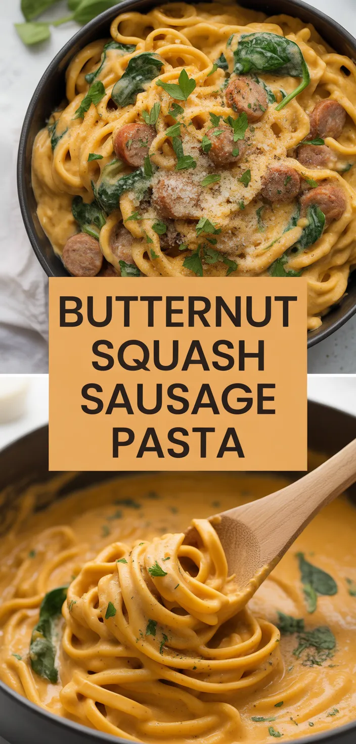 A photo of Creamy Butternut Squash Pasta With Sausage And Spinach Recipe