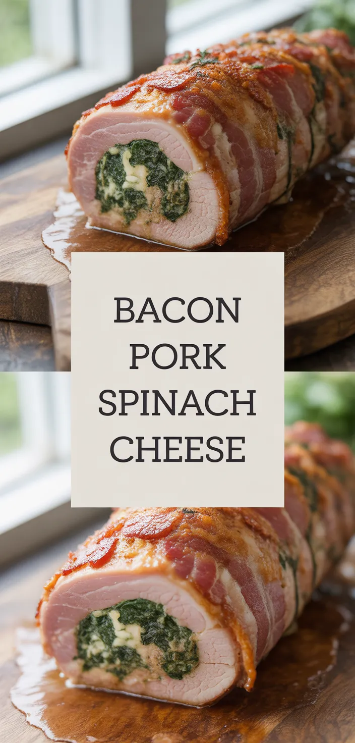A photo of Bacon Wrapped Stuffed Pork Tenderloin With Spinach & Cheese Recipe