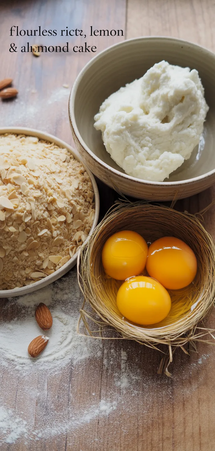 Ingredients photo for Flourless Ricotta, Lemon & Almond Cake Recipe – Light & Luscious