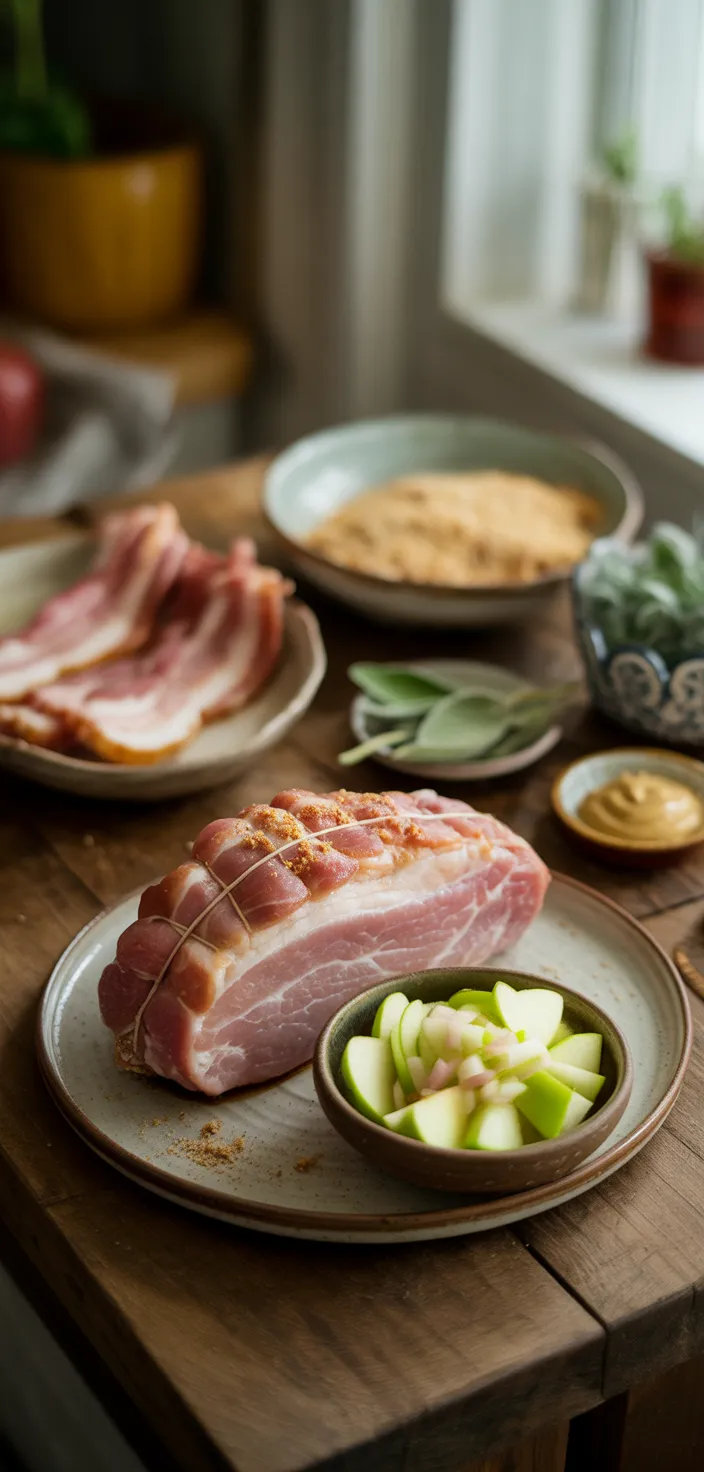 Ingredients photo for Sage Apple Stuffed Pork Tenderloin In Bacon Recipe