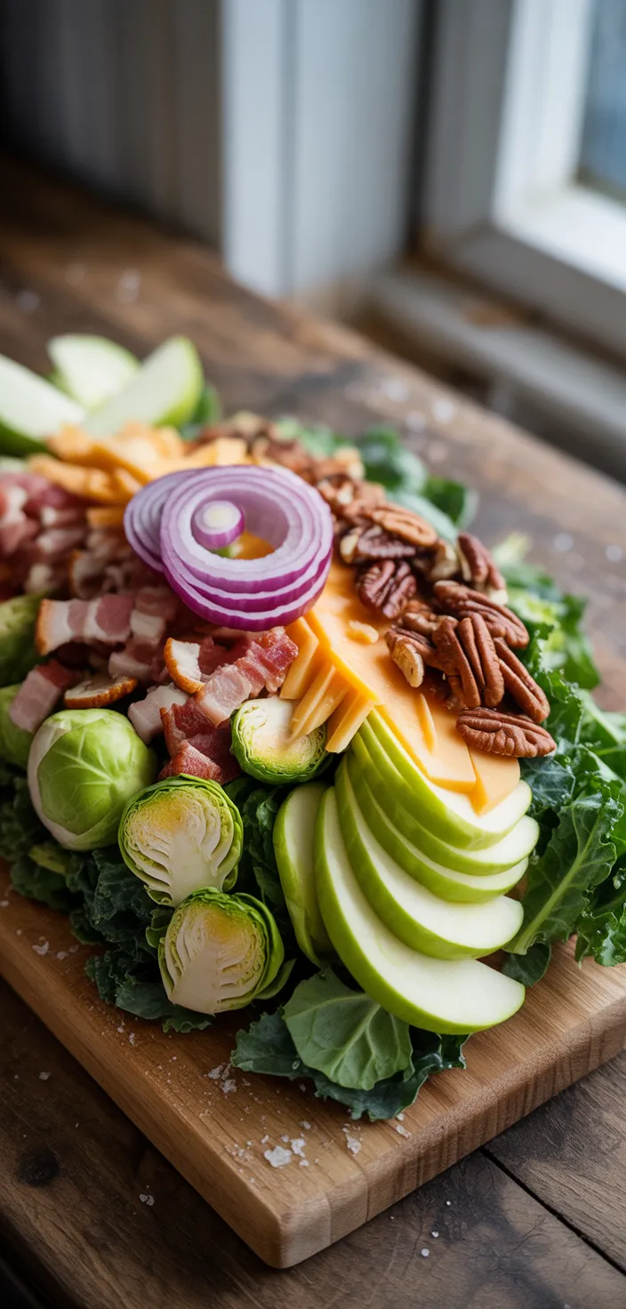 Ingredients photo for Brussels Sprout, Kale + Apple Salad With Sharp Cheddar + Bacon Recipe