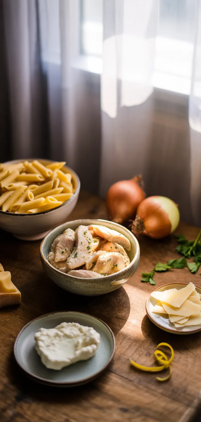 Ingredients photo for Creamy Ricotta Chicken Pasta Recipe