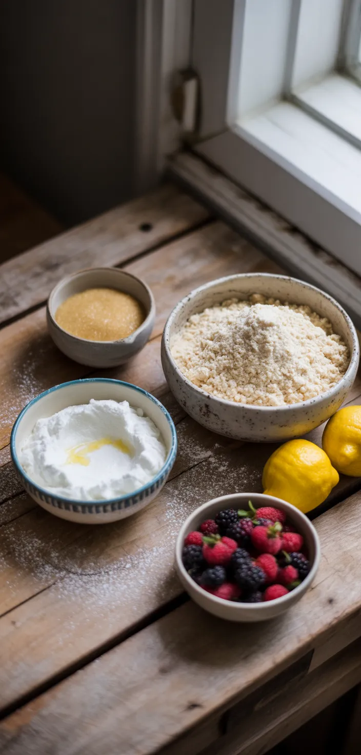 Ingredients photo for Lemon Ricotta Almond Flourless Cake: Gluten Recipe