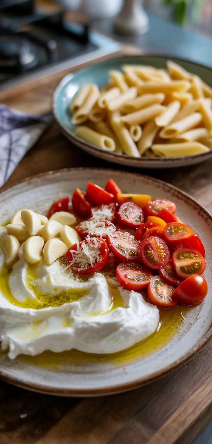 Ingredients photo for Roasted Tomato And Garlic Ricotta Pasta Recipe