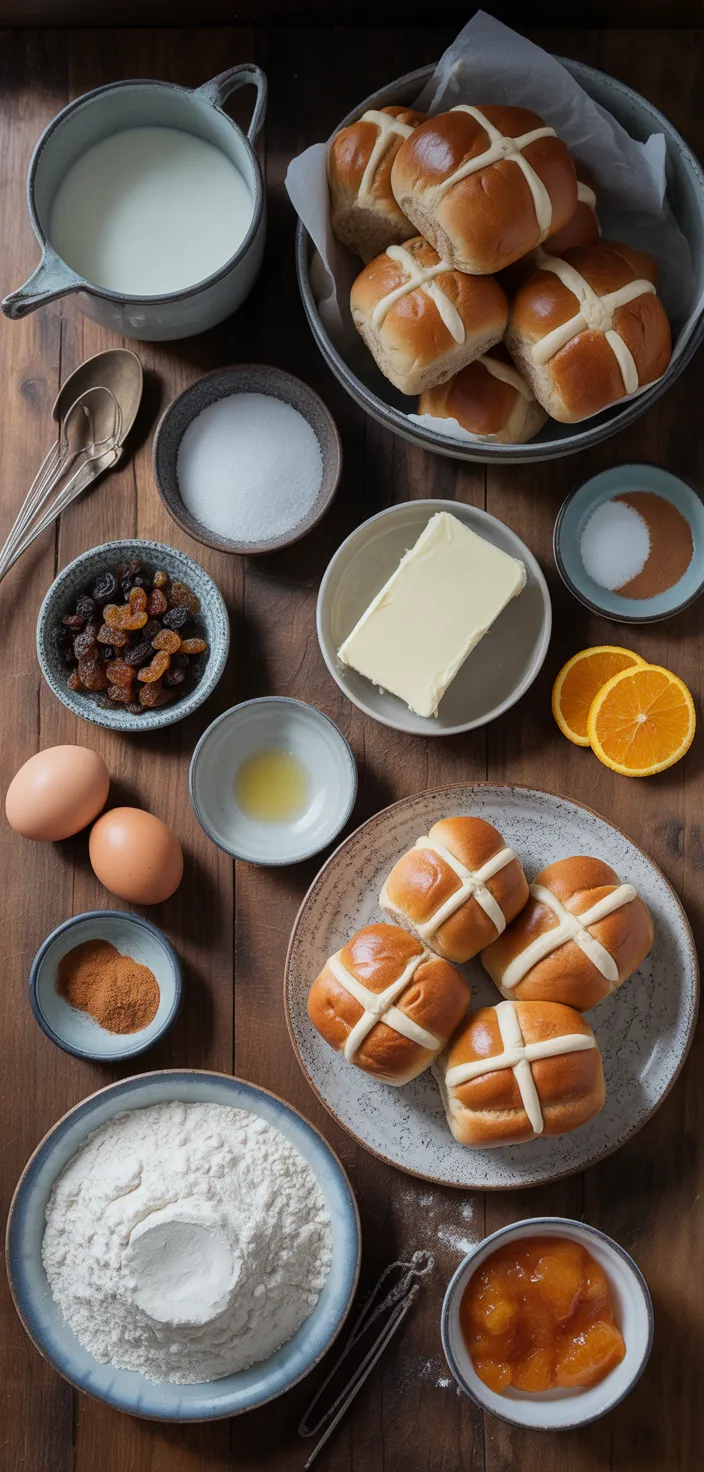 Ingredients photo for Soft And Fluffy Hot Cross Buns Recipe
