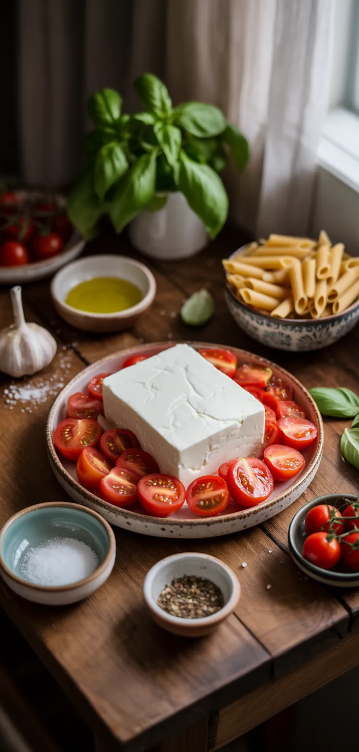 Ingredients photo for TikTok Baked Feta Pasta Recipe