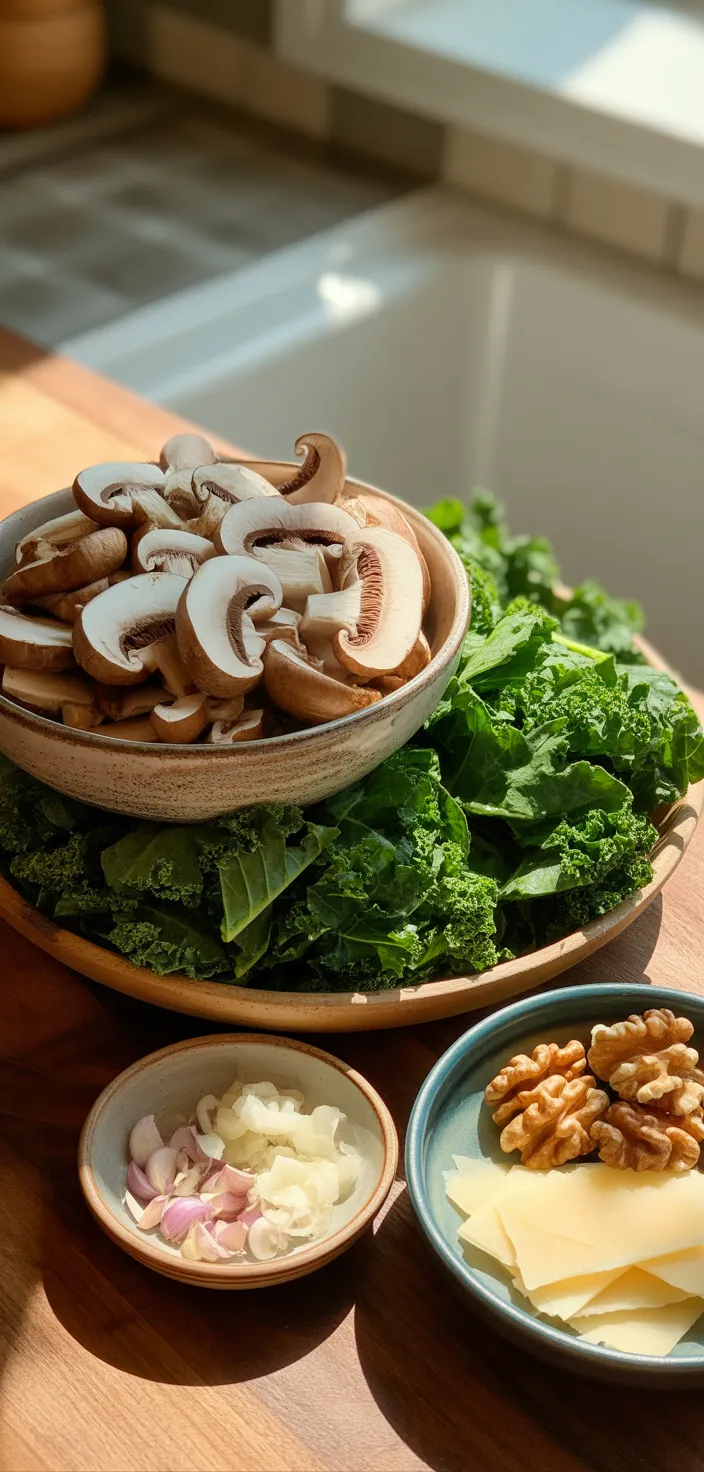 Ingredients photo for Warm Kale And Caramelized Mushroom Salad Recipe