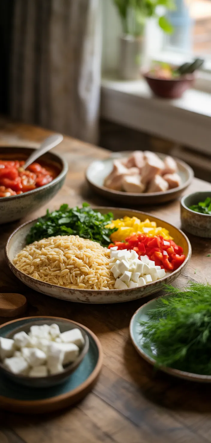Ingredients photo for Greek Baked Orzo Recipe