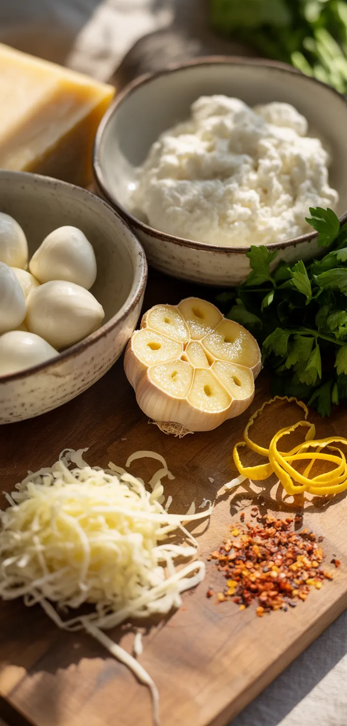 Ingredients photo for Roasted Garlic Baked Ricotta Recipe