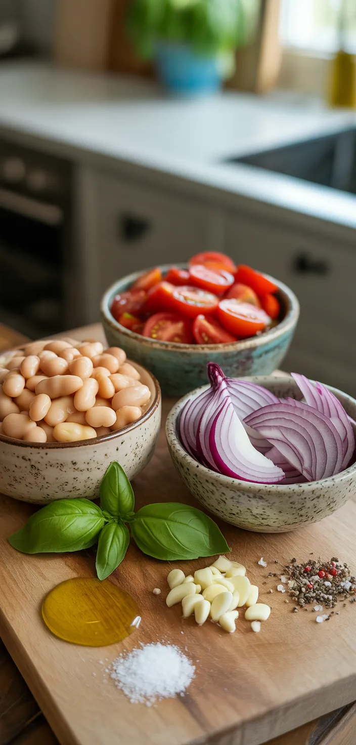 Ingredients photo for Tomato And White Bean Salad With Basil Recipe