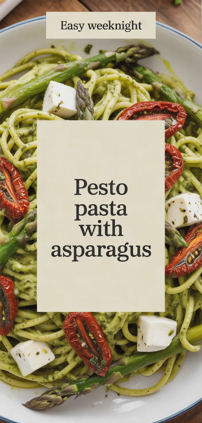 A photo of Pesto Pasta With Sun Dried Tomatoes And Roasted Asparagus Recipe